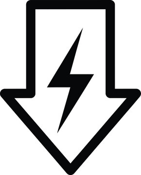 Power down arrow icon for energy decrease or discharge