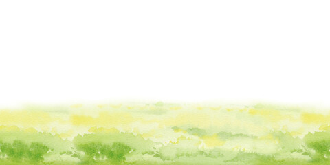 watercolor green splashes with fresh green grass, seamless border, hand drawn lawn, natural background, green gradient spot, textured field illustration, part parks for landscape design plan © TATIANA