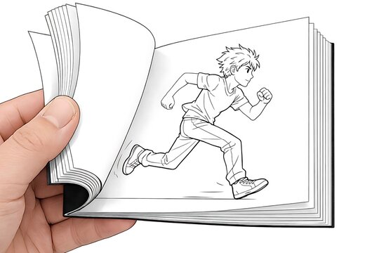 Flipbook Animation of a Running Boy in Manga Style