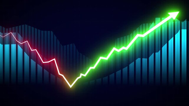 Market Recovery, Crisis rebound, Bull vs bear transition and Economic Growth Storytelling. Down Graph Red Line Decking and Increasing Again with a Strong comeback and success. Conceptual Business Stra