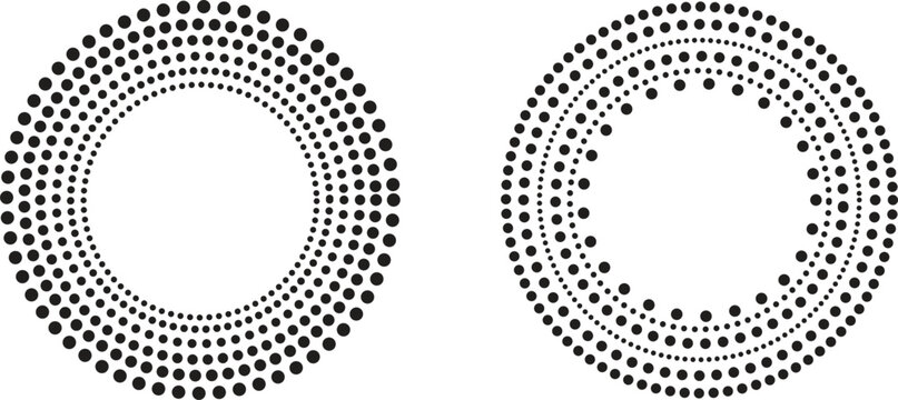 Abstract halftone dotted circular ring frame set radial dot concentric pattern modern geometric vector background decorative template element