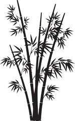 Fototapeta premium Black silhouette of bamboo stalks with leaves white background