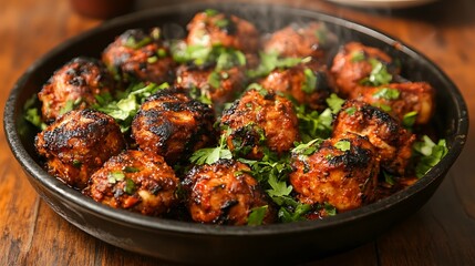 Fototapeta premium Delicious Tandoori Chicken Tikka Skewers with Fresh Cilantro Garnish.