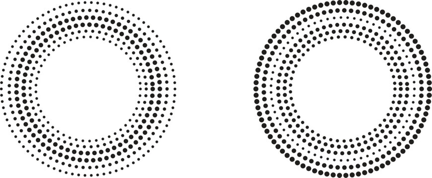 Abstract halftone dotted circular ring frame set radial dot gradient pattern modern geometric vector background design element template