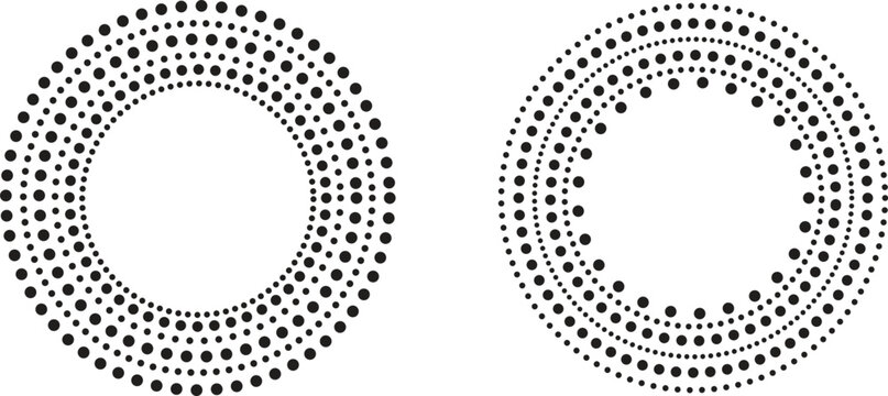 Abstract halftone dotted circular ring frame set radial dot layered pattern modern geometric vector background decorative template element