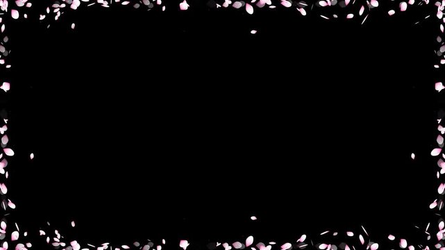 Sakura Cherry Blossom Particle Rectangle Frame Border Animation. Romantic Pink Sakura Flower Particle Glowing Border Loop on Alpha Channel. Fresh Sakura Blossom Particle Rectangle Frame Loop.