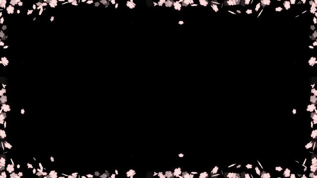 Sakura Cherry Blossom Particle Rectangle Frame Border Animation. Romantic Pink Sakura Flower Particle Glowing Border Loop on Alpha Channel. Fresh Sakura Blossom Particle Rectangle Frame Loop.