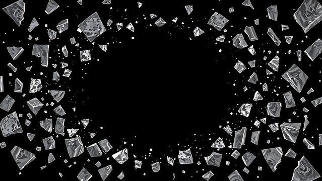 sedition. Shattered frame border with fragments dispersing on dark background, breaking constraints concept. wellbeing guides.
