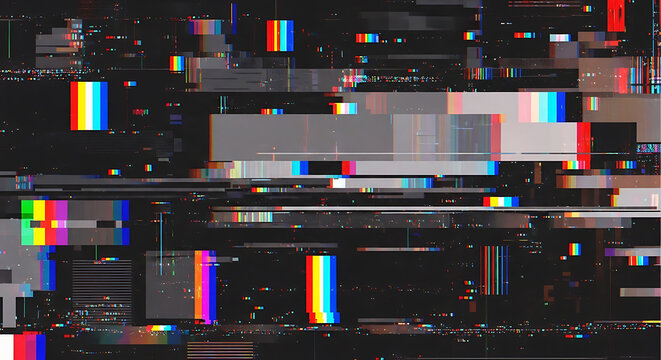 A colorful glitchy screen with distorted lines and pixels