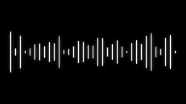 Elegant white audio frequency waveform spectrum animation, clean line visualization for mobile phone voice messages, online audio streaming platforms, and visual on black background.