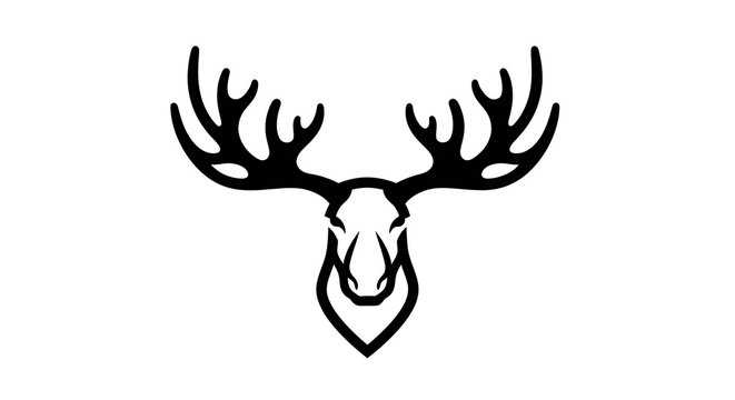 Deer head logo, moose silhouette, antler icon, black and white