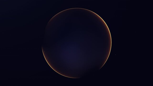 Looping orange glowing sphere with solar edge light on a dark background. Minimal abstract orb with warm energy, cosmic tension and elegant futuristic atmosphere.