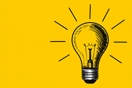 Plantilla para cartel con un dibujo de bombilla encendida sobre fondo amarillo en la Semana Mundial de la Creatividad y la Innovaci&oacute;n con espacio para copy