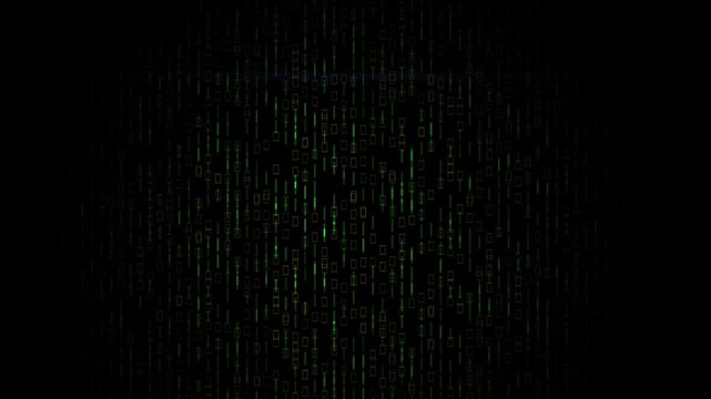 Abstract digital rain effect with green code symbols on a dark background