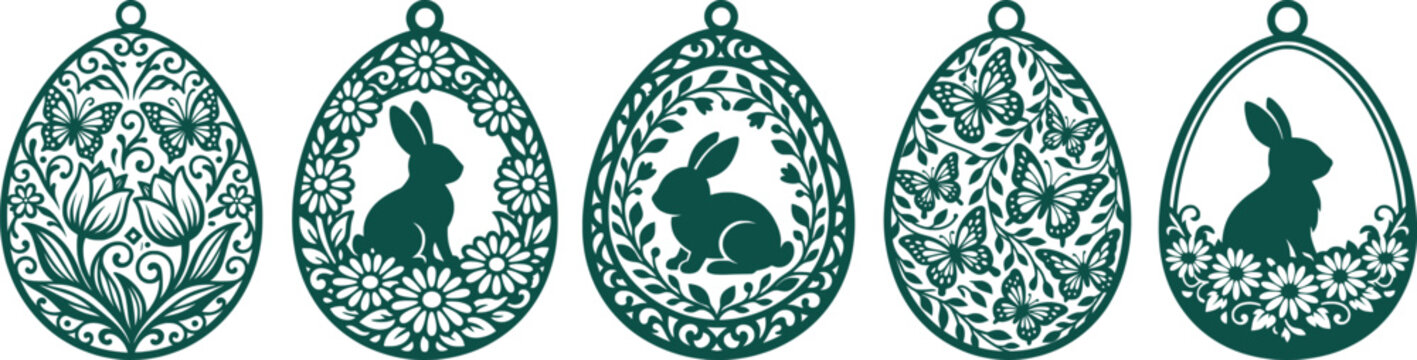 Five green olive leaf on vector design with ornate frames circle