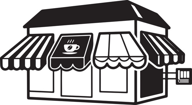 Vector art of a small store building with awning isolated on white background.