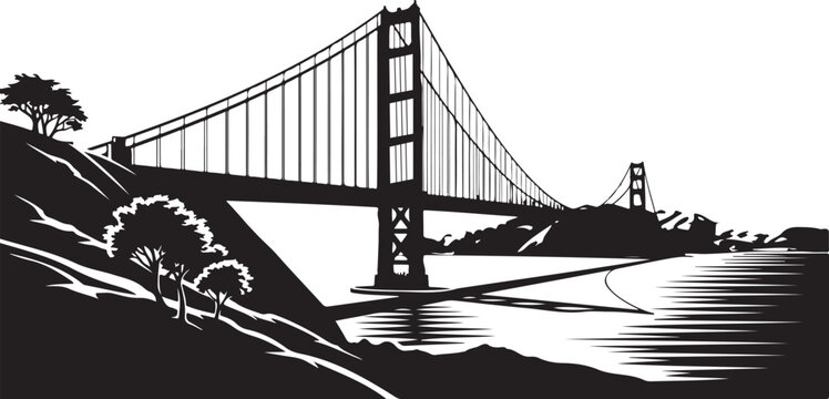 Vector art of golden gate bridge landmark isolated on white background.