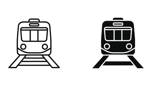 Contrasting styles of modern monorail or tram icons in black and white line art