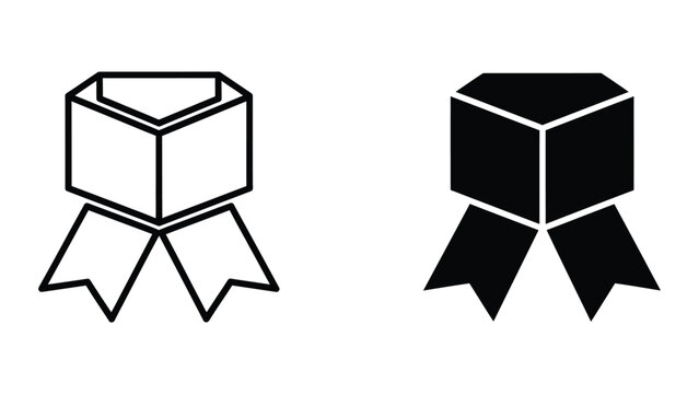 Contrast between outline and solid 3d cube icons with ribbon bases