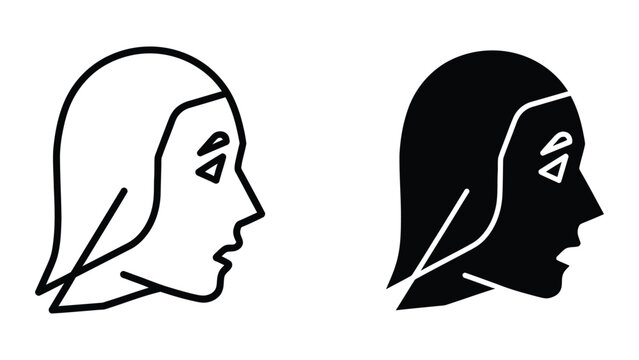 Contrasting silhouettes of a profile with a symbolic mark on the forehead