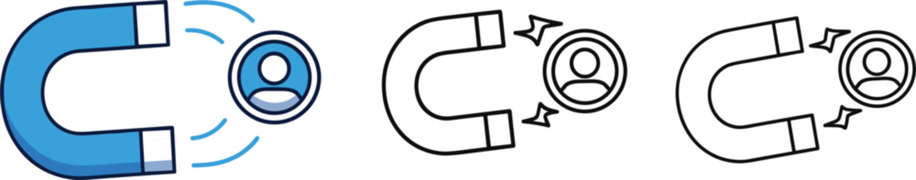Magnet Pulling User Icon Vector Illustrating Customer Attraction Lead Generation Inbound Marketing Retention Strategies and Audience Engagement Concepts for Business Growth