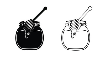 Two honey jars with dripping honey a striking black silhouette © adobeamena