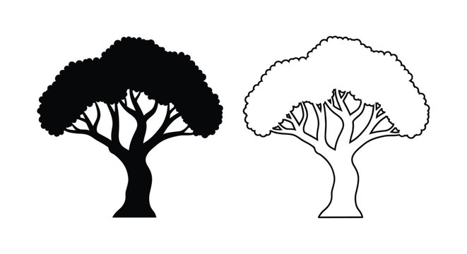 Two tree illustrations one black and one white showcasing a strong silhouette