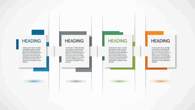 Clean vector art presents a business data graph as a timeline with four icons, each connected by a thin line and featuring a unique color scheme against a minimalist white background