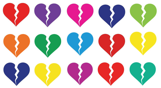 Broken hearts in vibrant colors a striking visual silhouette