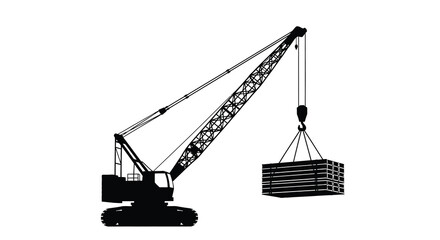 Black silhouette of a construction crane lifting a heavy load silhouette © SAKINA