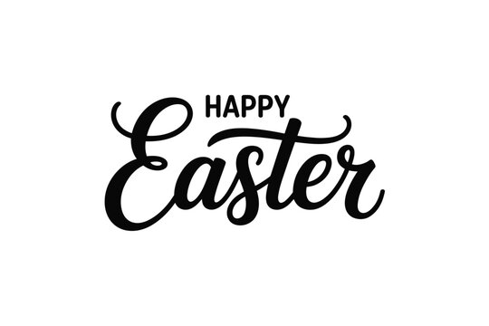 Easter greeting card with happy Easter text in black cursive font