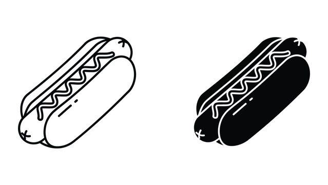 Contrasting hot dogs depicted in simple black and white line art illustration