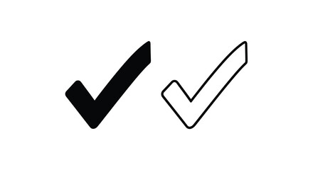 Two checkmark icons one solid one outline in black and white silhouette © SAKINA