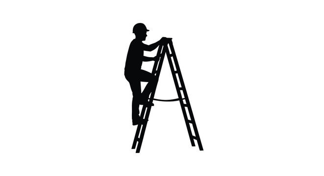 Man ascending a ladder depicted as a striking black silhouette