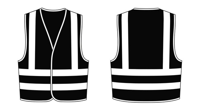 Black and white illustration of a safety vest design silhouette