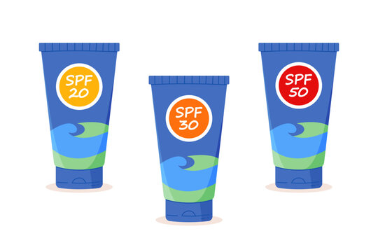 Sunscreen creams set with different SPF levels sun protection skincare products