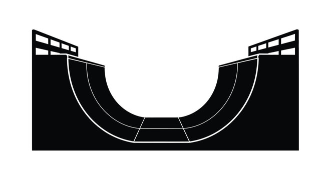 A black skatepark halfpipe illustration stark and minimalist silhouette