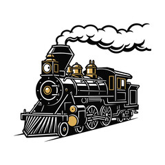 Detailed vintage steam locomotive train engine blowing smoke from its chimney vector illustration. © Vectonic Wave