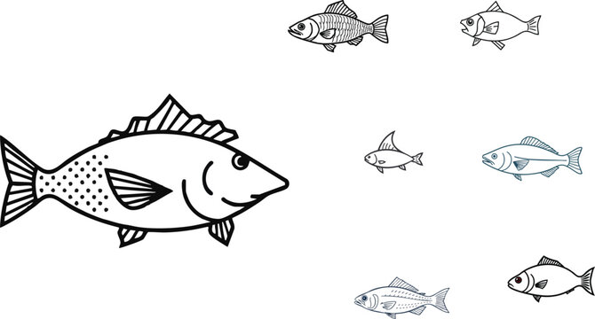 Minimal Outline Fish Icon Clean Line Style Simple Stroke Design on White Background Pack for Nature, Aquatic, Fishing, UI UX, Web, App, and Vector Graphic Use