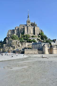 Tidal Island of Mont-Saint-Michel, Normandy, Northern France with Beach - Portrait