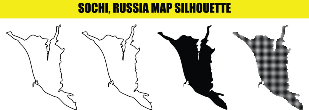 Sochi Russia map silhouette simple design white outline solid fill and dotted vector.
