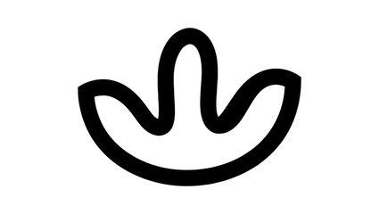 Fototapeta premium Minimalist dinosaur footprint icon, black outline prehistoric bird track vector, simple animal paw print symbol for logo design