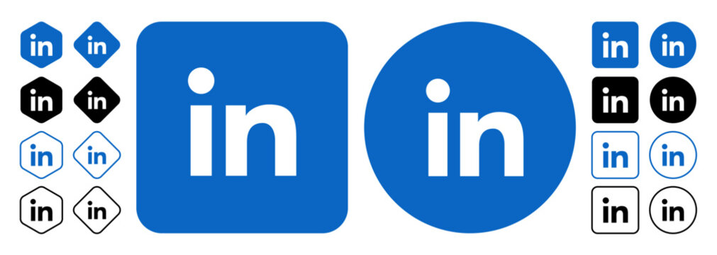LinkedIn logo icon set &ndash; LinkedIn professional social network app symbols round and square vector collection. LinkedIn brand logo variations isolated on transparent background flat vector icons