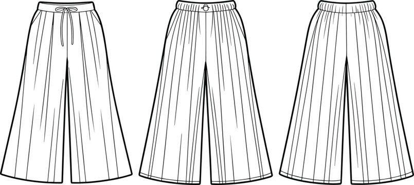 Three long black skirts with pleated and waistbands displayed side by side pleated skirt long skirt