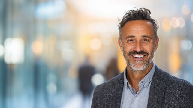 modern professional cutout portrait with blured businessbackground and natural sunlight