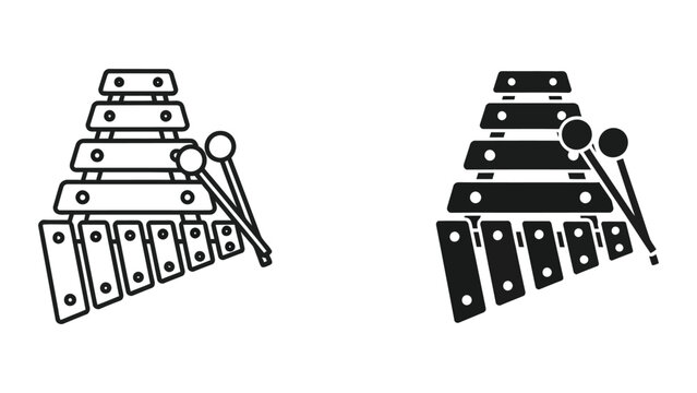 Contrasting visual styles of marimba and xylophone musical instruments in black and white