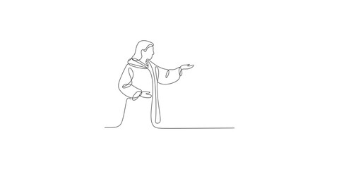 Fototapeta premium Continuous one line drawing of Jesus christ preaching minimalist religious art