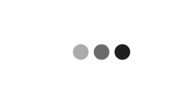 Animated 4 dots blinking loader. Ellipsis. Simple black and white loading icon. 4K video footage with alpha channel transparency.