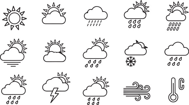 Weather forecast symbols collection.Weather forecast icons set.set of weather icons vector abstract illustration.set of weather icon,such as cloud, sun, weather.