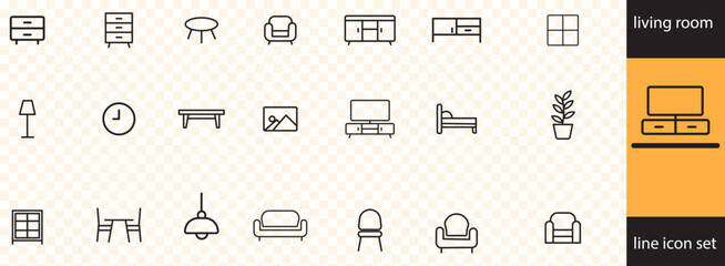 Fototapeta premium A collection of minimalist line icons depicting various furniture and household items including beds chairs and storage high quality professional detailed modern elegant